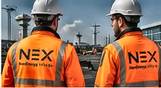 Twee uitvoerders van NexEnergy Infra overleggen op de projectlocatie